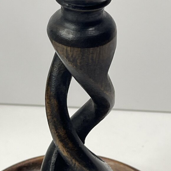 Candle Holders Antique English Oak Barley Twist Candlestick Brass Insert 8.5” - Picture 13 of 16